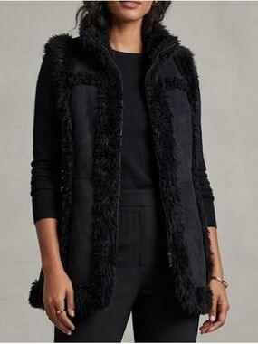 Lucky Brand Black Faux Fur Trim Sleeveless Vest